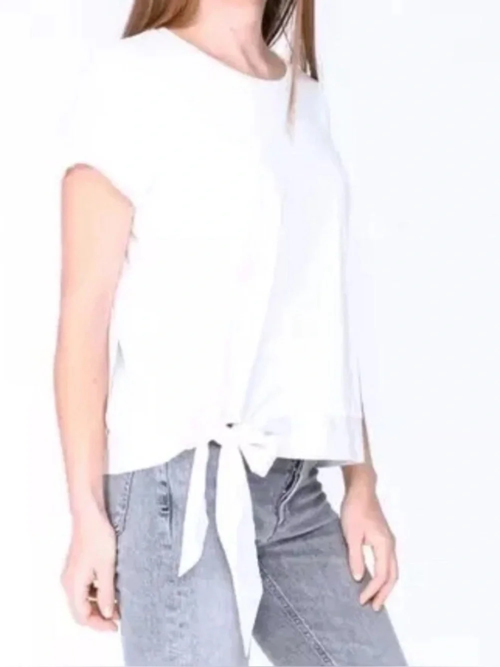 J. Crew ladies white crew-neck short-sleeve side-tie T-shirt
